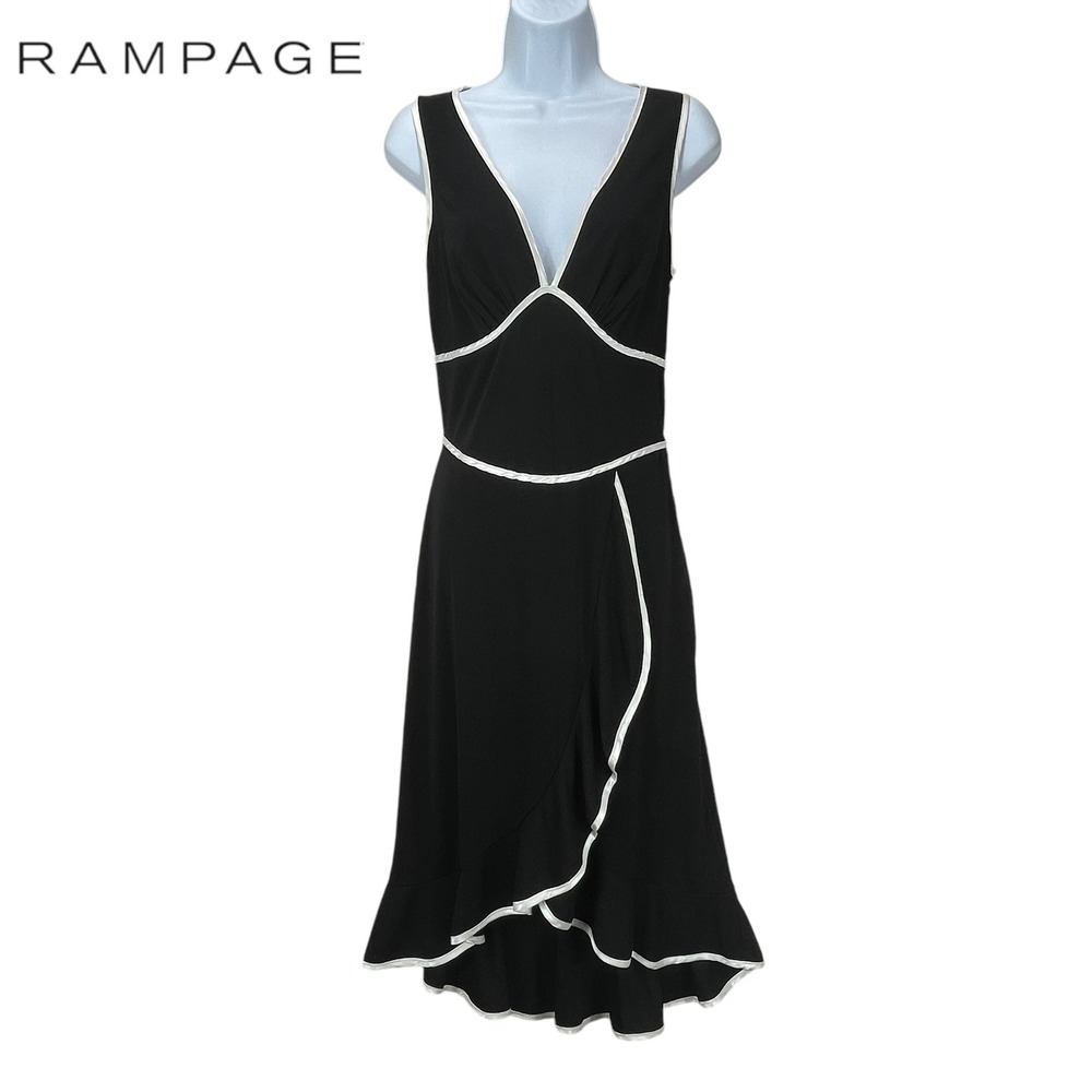 Rampage Women's XL NWT Y2K Black/White Sleeveless Ruffle Faux Wrap Party‎ Dress